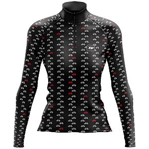CAMISA CICLISMO FEMININA MOUNTAIN BIKE MANGA LONGA BLACK AND RED UV+50