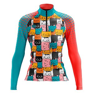 CAMISA CICLISMO FEMININA MOUNTAIN BIKE MANGA LONGA GATOS UV+50