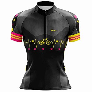 CAMISA CICLISMO FEMININA MOUNTAIN BIKE MANGA CURTA BIKE CORAÇÃO CLASSIC PRETA UV+50