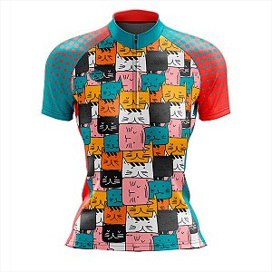 CAMISA CICLISMO FEMININA MOUNTAIN BIKE MANGA CURTA GATOS UV+50