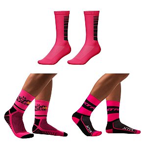KIT 3 MEIAS DE CICLISMO XTR ROSA TOUR DE FRANCE ROSA E ROSA RISCOS