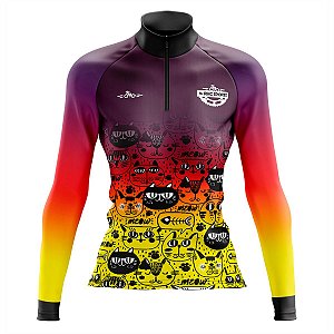CAMISA CICLISMO FEMININA MANGA LONGA AMARELO GATOS