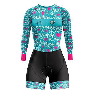 MACAQUINHO CONJUNTO CICLISMO FEMININO MANGA LONGA AZUL