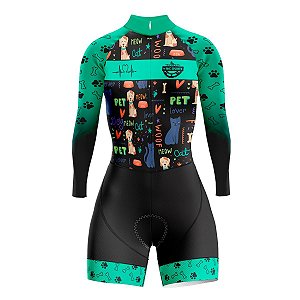 MACAQUINHO MOUNTAIN BIKE FEMININO MANGA LONGA RKC CÃES AZUL CELESTE