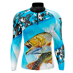 CAMISA DE PESCA MASCULINA MANGA LONGA AZUL UV+50