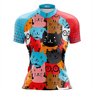 CAMISA CICLISMO  FEMININA MANGA CURTA GATINHOS UV+50