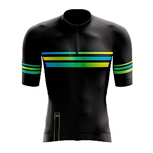 CAMISETA CICLISMO MASCULINA SMART LISTRADA ZIPER PARCIAL MODELO 102