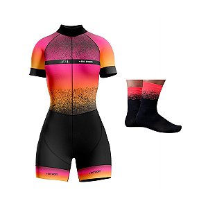 MACAQUINHO INFINITY CICLISMO E MEIA BIKE PRETO/LARANJA ROUPA FEMININO
