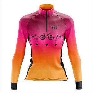 CAMISA DE CICLISMO FEMININA MANGA LONGA BATIMENTOS LARANJA