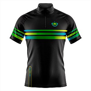 Camisa Ciclismo Masculina Manga Curta Rkc Sports Listras Verde UV+
