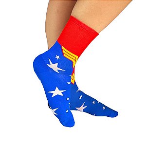 Meia Ciclismo Mtb Cano Longo Mulher Maravilha