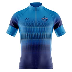 Camisa Ciclismo Masculina Manga Curta Montanhas Azul UV+50