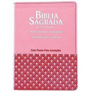 Bíblia com Harpa Avivada com pautas para anotações ARC rosa