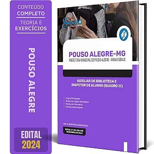 Apostila Prefeitura de Pouso Alegre MG 2024 - Auxiliar de Biblioteca e Inspetor de Alunos (Quadro III)