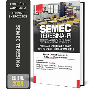 Apostila SEMEC TERESINA - PI 2024 - Professor 2 Anos Finais - Língua Portuguesa (Português)