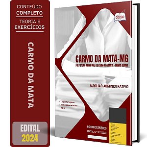 Apostila Prefeitura de Carmo da Mata MG 2024 - Auxiliar Administrativo