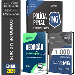 Combo Apostila Polícia Penal PP MG 2025 + Livro 1000 Questões + Livro de Redação