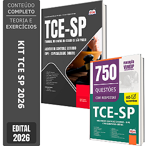 Kit Apostila TCE SP 2026 Auditor de Controle Externo DIPE - Direito + Caderno de 750 Questões