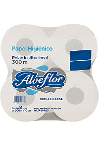 Papel Hig Rolão Alveflor 100% Celulose 8X300 Mts