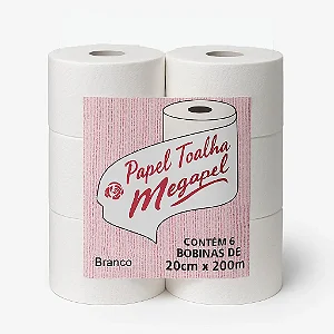 Papel Toalha Bobina Megapel 20X200 Branco C/6