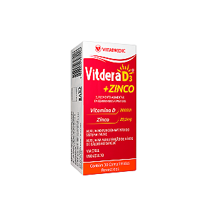 Vitdera D3 2000 UI + Zinco 29,5mg da Vitamedic – Contém 30 Comprimidos