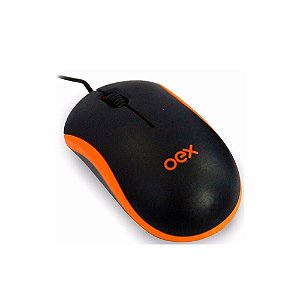 Mouse Óptico OEX com fio MS-103 - Preto e Laranja