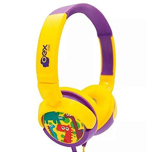 Headphone Dino HP-300 com fio OEX - Amarelo e Roxo