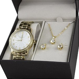 Kit Relógio Feminino Analógico Champion CN28679W - Dourado