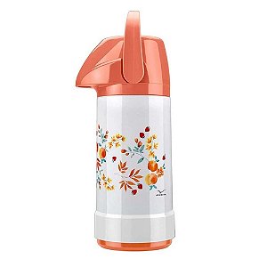 Garrafa Térmica Pressão Invicta 500ml Flower Branco/Laranja