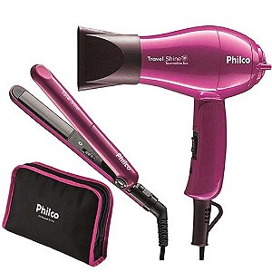 Kit Travel Shine com Secador e Chapinha Philco Bivolt - Roxo