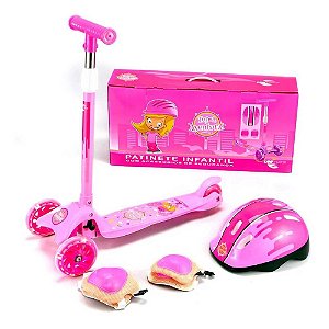 Kit Patinete 3 Rodas + Acessórios de Segurança Unitoys Rosa