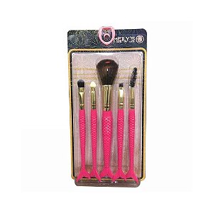 Kit 5 Pincéis Para Maquiagem Sereia Meily's MKP-510 Pink