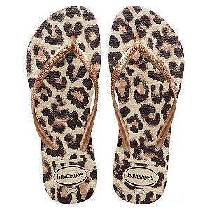 Chinelo Havaianas Slim Animals Bege/Rosé Gold - 37/38