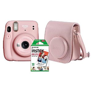 Kit Câmera Instax Mini 11 + Bolsa + Filme 10 Poses - Rosa