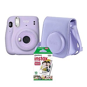 Kit Câmera Instax Mini 11 + Bolsa + Filme 10 Poses - Lilás