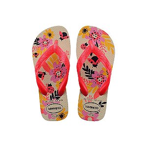 Chinelo Havaianas Kids Flores Bege Palha - 25/26