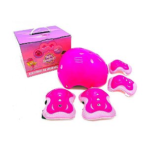 Capacete + Kit de Proteção Infantil Unitoys Ref.1369 Rosa