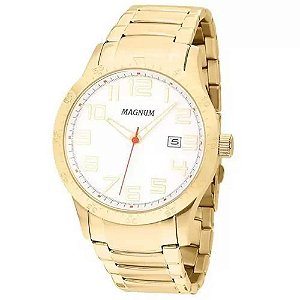 Relógio MAGNUM masculino dourado silicone marrom MA34414M