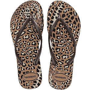 Chinelo Havaianas Slim Animals Rose Gold/Café - 37/38