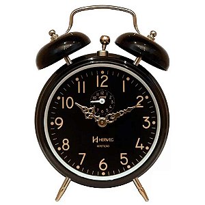 Relógio Despertador Herweg Mecânico 2385-034 Preto/Dourado