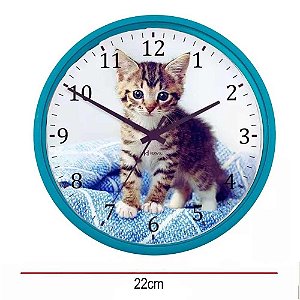 Relógio De Parede Herweg 22cm Quartz Gato 660125-267 Azul