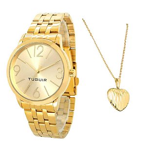 Kit Relógio Feminino Tuguir + Colar TG148 TG35013 - Dourado