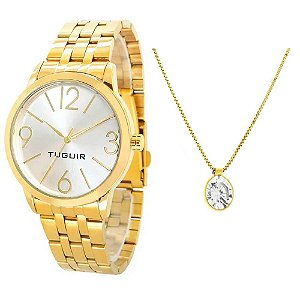 Kit Relógio Feminino Tuguir + Colar TG148 TG35014 - Dourado
