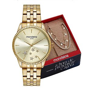 Kit Relógio Feminino Mondaine + Colar 32536LPMKDE1 Dourado