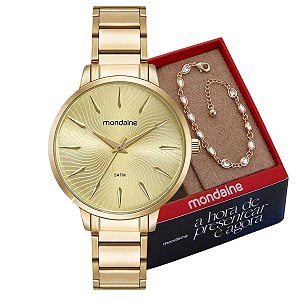 Kit Relógio Feminino Mondaine +Pulseira 32561LPMKDE1 Dourado