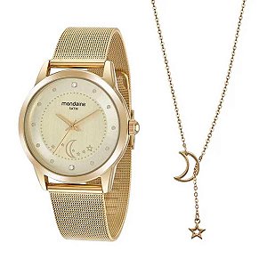 Kit Relógio Feminino Mondaine +Pulseira 32461LPMKDE1 Dourado