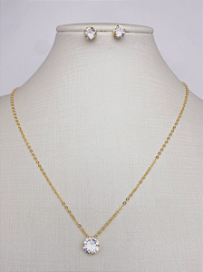 Conjunto ponto de Luz em zicôrnia Cristal redondas banhada a ouro 18K