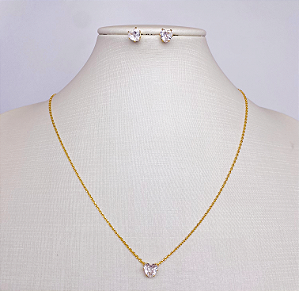 Conjunto Coração em zicôrnias Cristal Banhados a ouro 18K