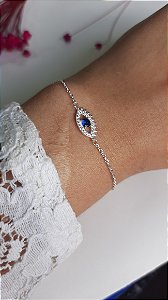 Pulseira de prata 925 olha grego cravejada micro zircônias