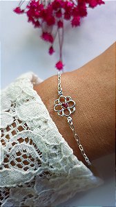 Pulseira flor Rosa em prata 925